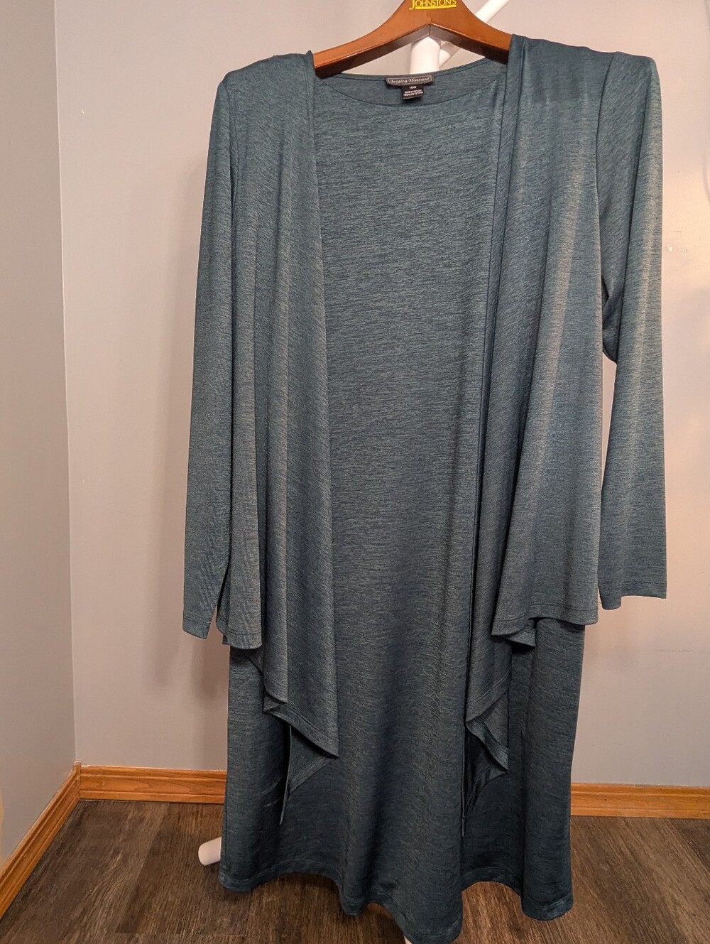 Jessica Howard Slate Blue Open-Front Draped Cardigan Dress